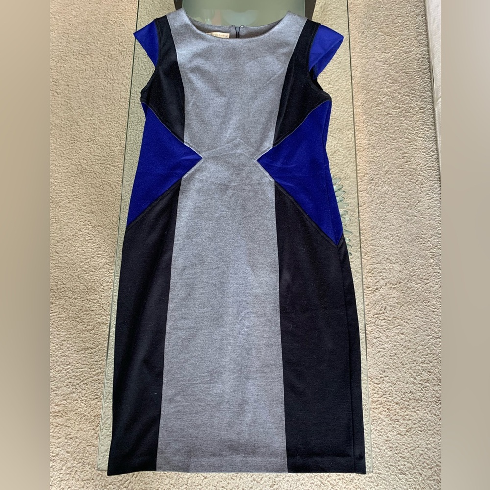 🔮5/$25 London Times Gray and Blue Colorblock Dress Size 10